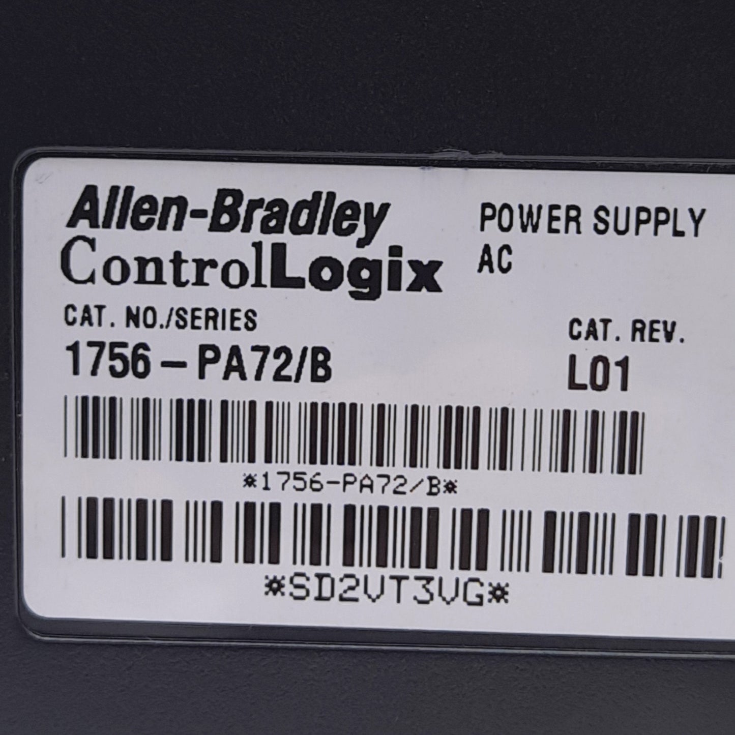 Used Allen Bradley 1756-PA72/B ControlLogix AC Power Supply, 120/240VAC, 10A @ 5.1VDC