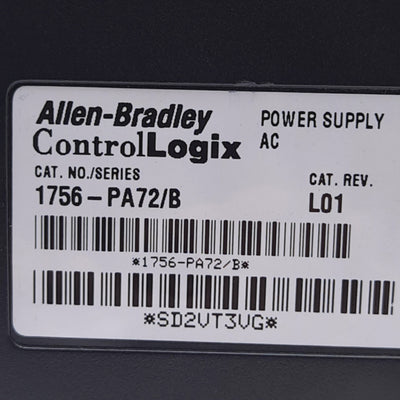 Used Allen Bradley 1756-PA72/B ControlLogix AC Power Supply, 120/240VAC, 10A @ 5.1VDC
