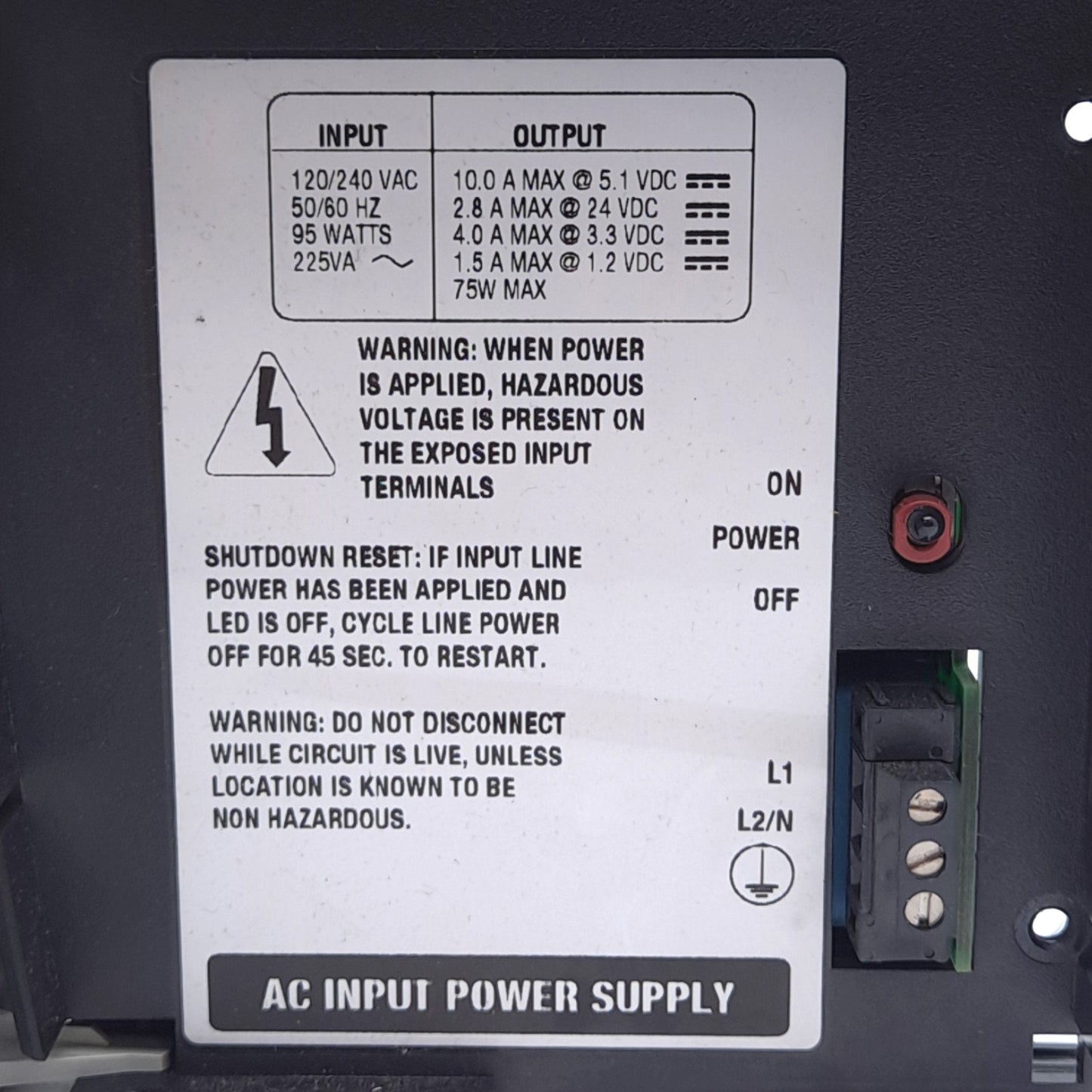 Used Allen Bradley 1756-PA72/B ControlLogix AC Power Supply, 120/240VAC, 10A @ 5.1VDC