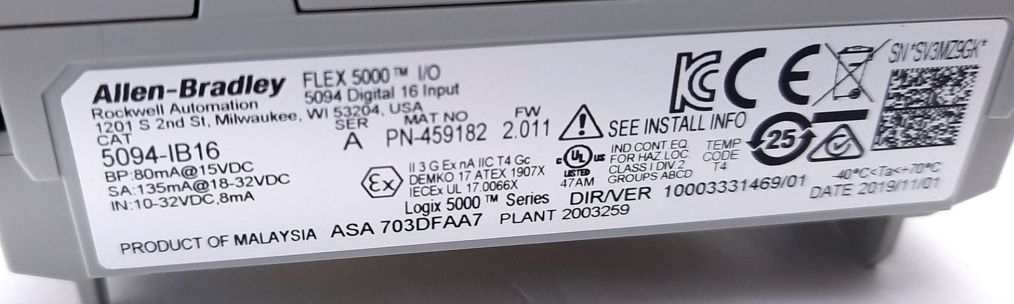 New Allen Bradley 5094-IB16 FLEX 5000 Digital 16-point Sinking Input Modules 15VDC
