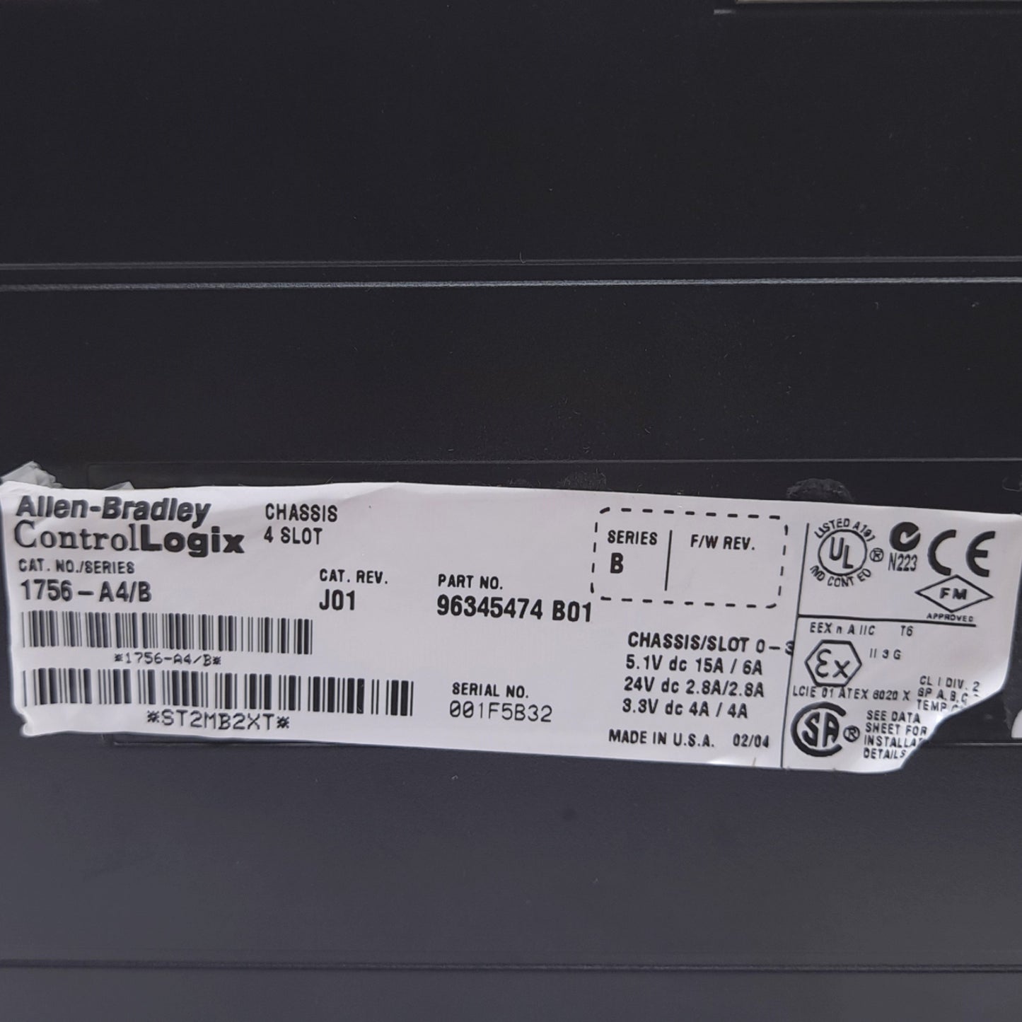 Used Allen Bradley 1756-A4/B ControlLogix 4-Slot PLC Rack Chassis Mount Base