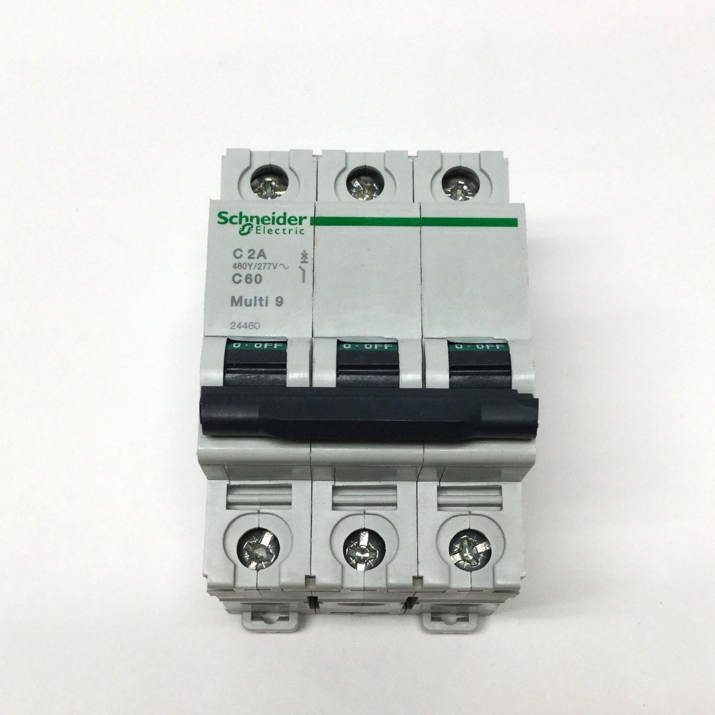 New – Open box Schneider 24460 MULTI 9 C60 Circuit Breaker, 3-Pole, 2A C-Curve, 440VAC