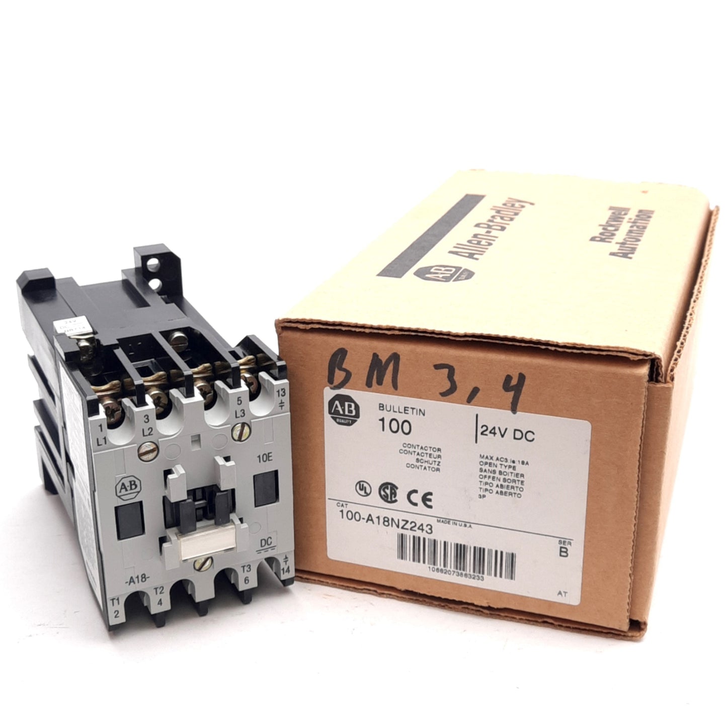 New – Open box Allen Bradley 100-A18NZ243 Contactor 3-Pole w/ Aux, 115-575VAC, 24VDC Coil