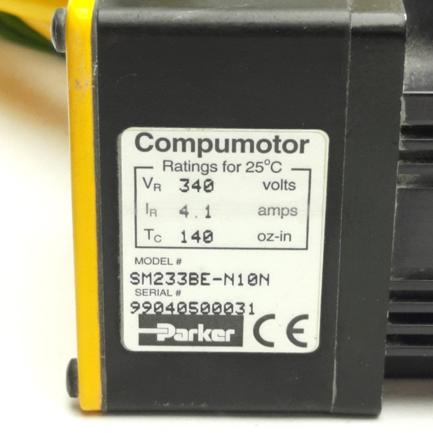 Used Parker Compumotor SM233BE-N10N Servo Motor 140 Oz-In Torque, 4.1A 340V
