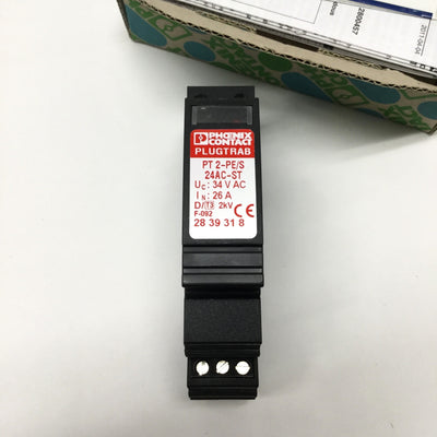 New Phoenix Contact PT2-PE/S 24AC-ST/FM Plugtrab Surge Protector w/Socket 24VAC, 26A