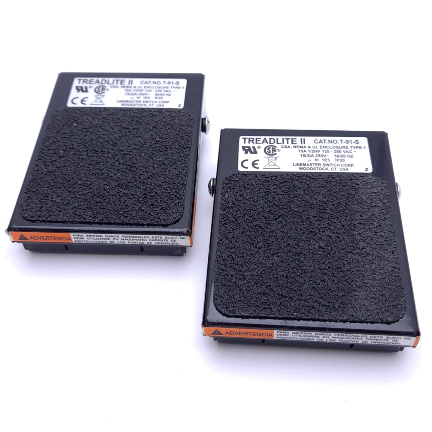 Used Lot of 2 Linemaster T-91-S Treadlite II Momentary Foot Pedal Switch, 250VAC 15A