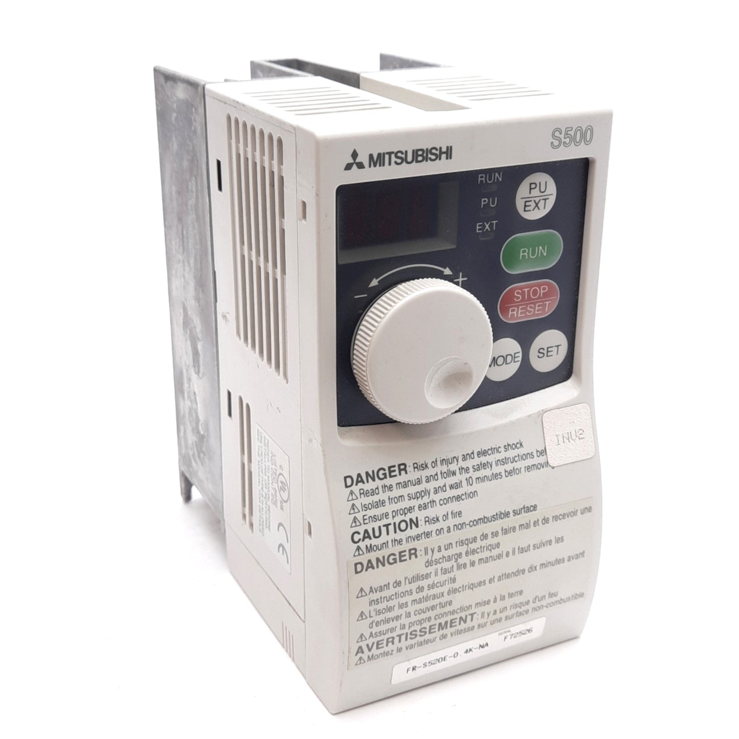 Used Mitsubishi FR-S520E-0.4K-NA Inverter 1Ø/3Ø 200-240VAC IN 3Ø 200-240VAC Out 1/2HP