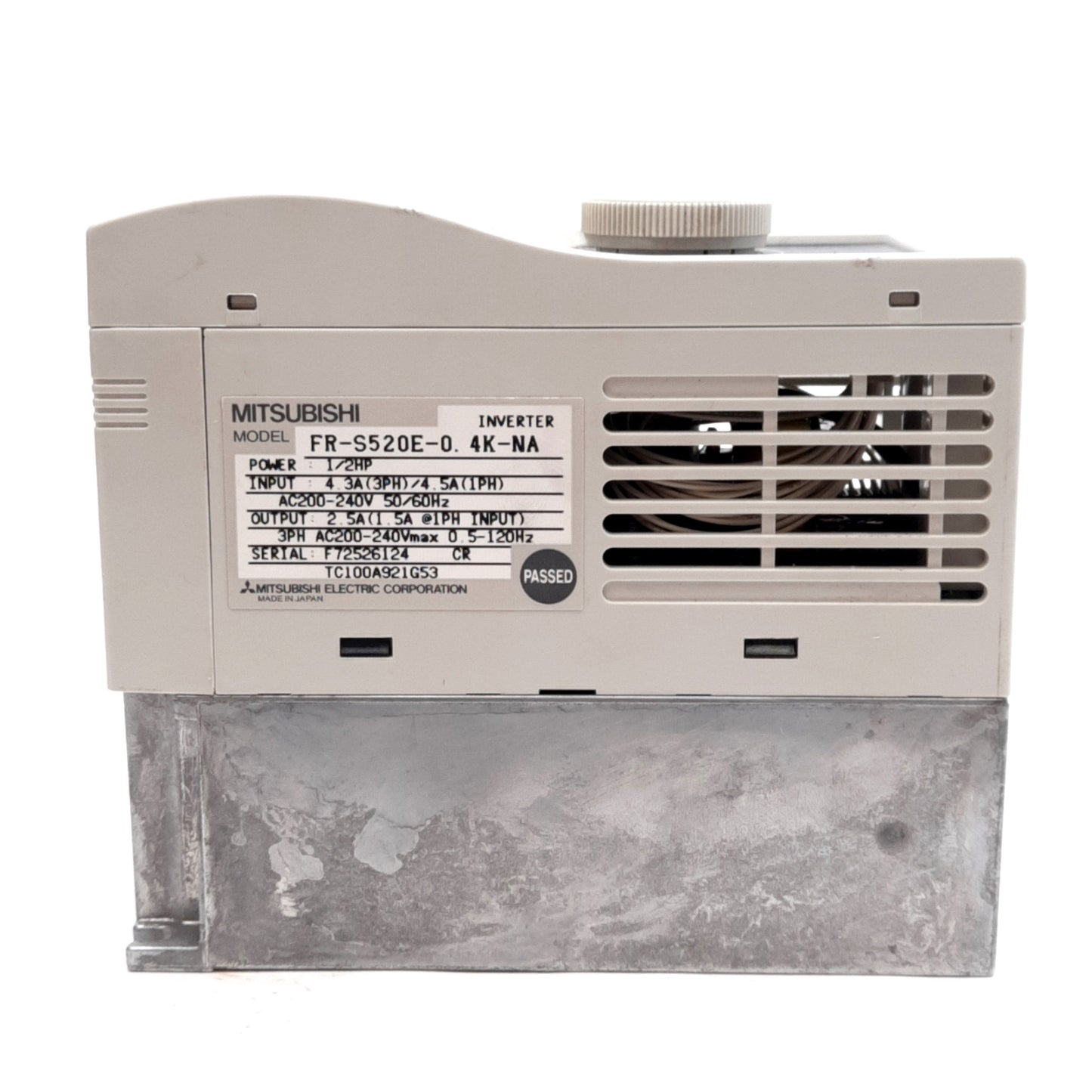 Used Mitsubishi FR-S520E-0.4K-NA Inverter 1Ø/3Ø 200-240VAC IN 3Ø 200-240VAC Out 1/2HP