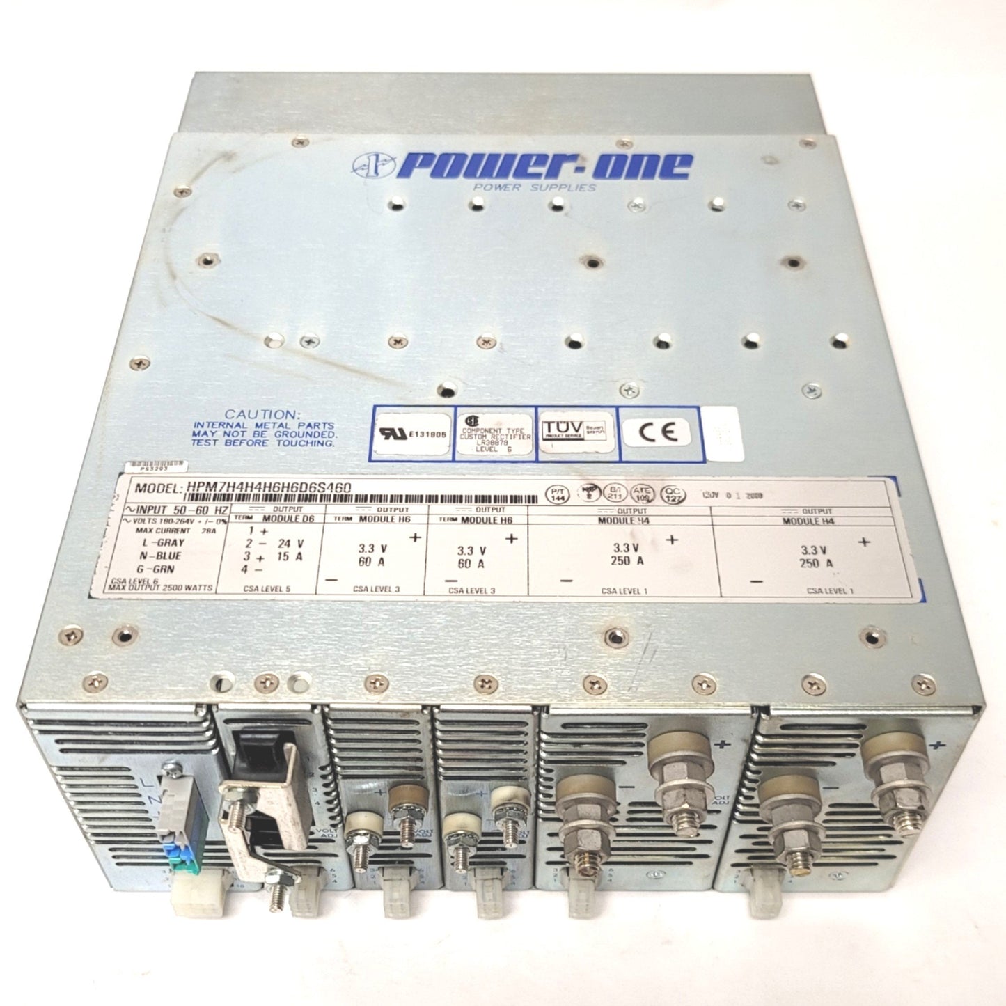 Used Power One HPM7H4H4H6H6D6S460 Modular Power Supply 2500W, 3.3VDC 250A, 24VDC 15A
