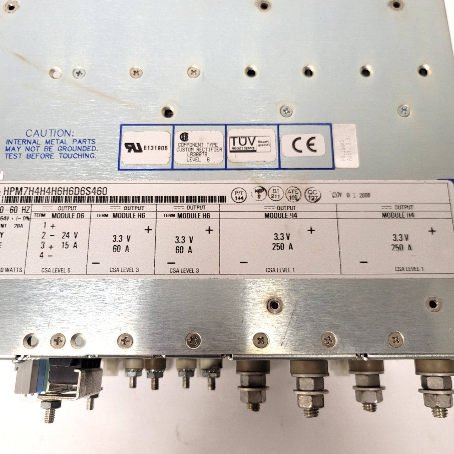 Used Power One HPM7H4H4H6H6D6S460 Modular Power Supply 2500W, 3.3VDC 250A, 24VDC 15A