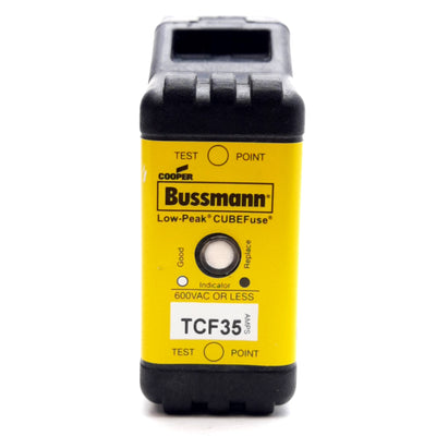 Used Bussmann TCF35 Time Delay Fuse With Base, Class CF, 600VAC/300VDC 35A, DIN Rail