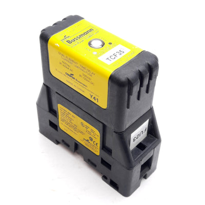 Used Bussmann TCF35 Time Delay Fuse With Base, Class CF, 600VAC/300VDC 35A, DIN Rail