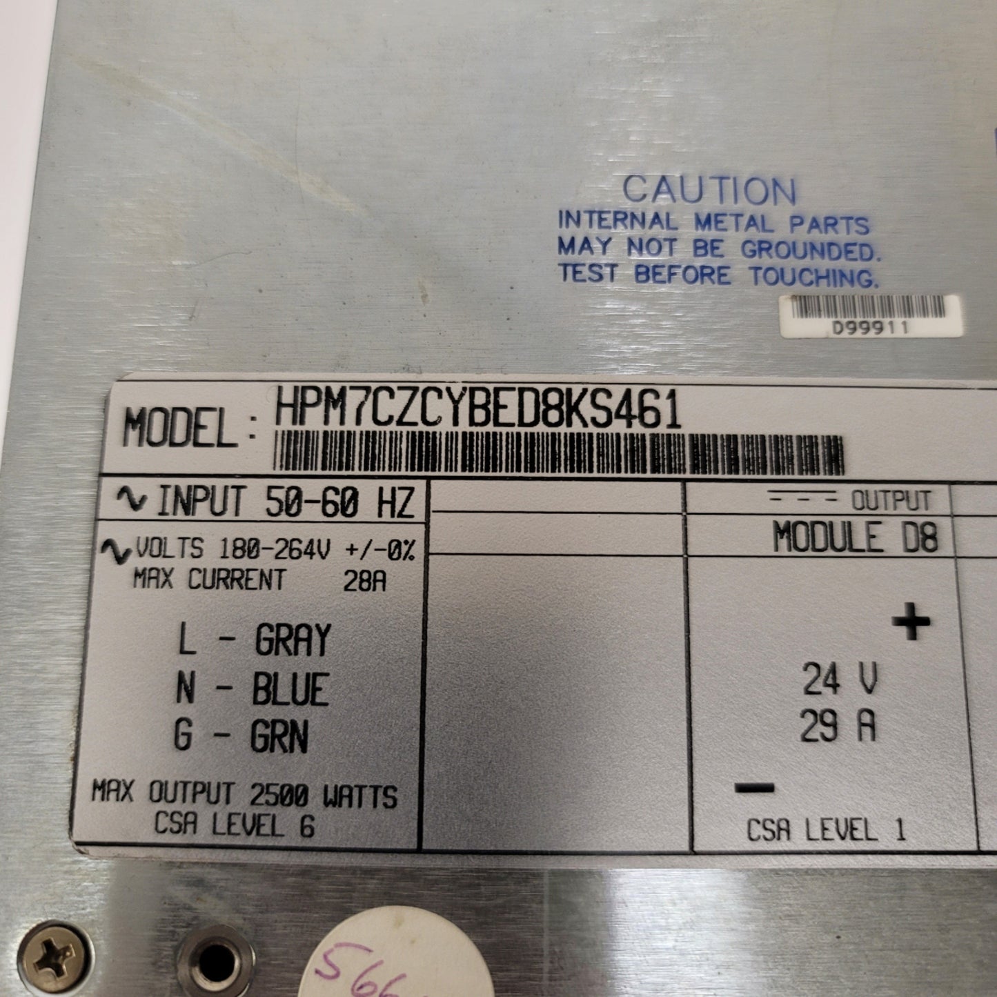 Used Power One HPM7CZCYBED8KS461 Power Supply 2500W, 5.4-7.4V, 8.4-10.4V, 10V, 24V