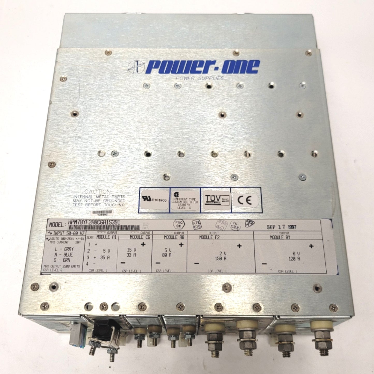 Used Power One HPM7BYF2A8C6A1S391 Modular Power Supply 2500W, 2VDC, 5VDC, 6VDC, 15VDC