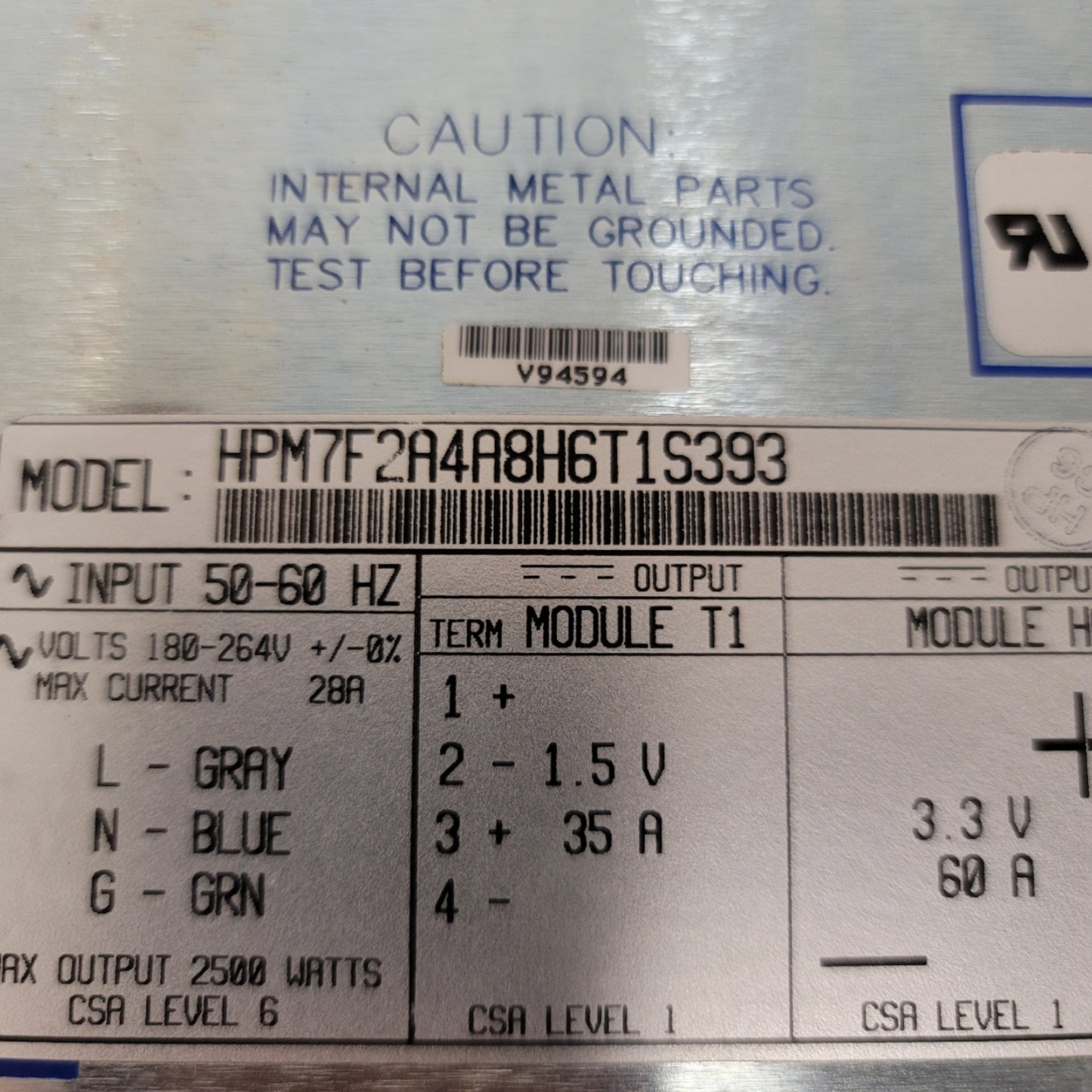 Used Power One HPM7F2A4A8H6T1S393 Modular Power Supply 2500W, 1.5V, 2V, 3.3V, 5V