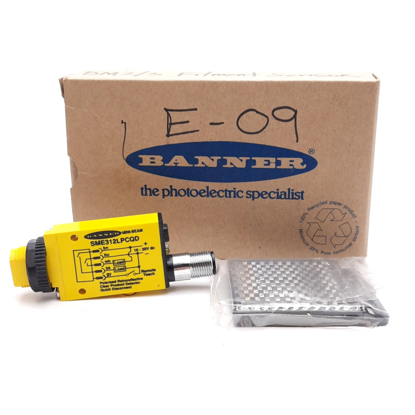 New – Open box Banner SME312LPCQD Photoelectric Sensor, NPN/PNP, 1m Range, 10-30VDC, 5-Pin Euro