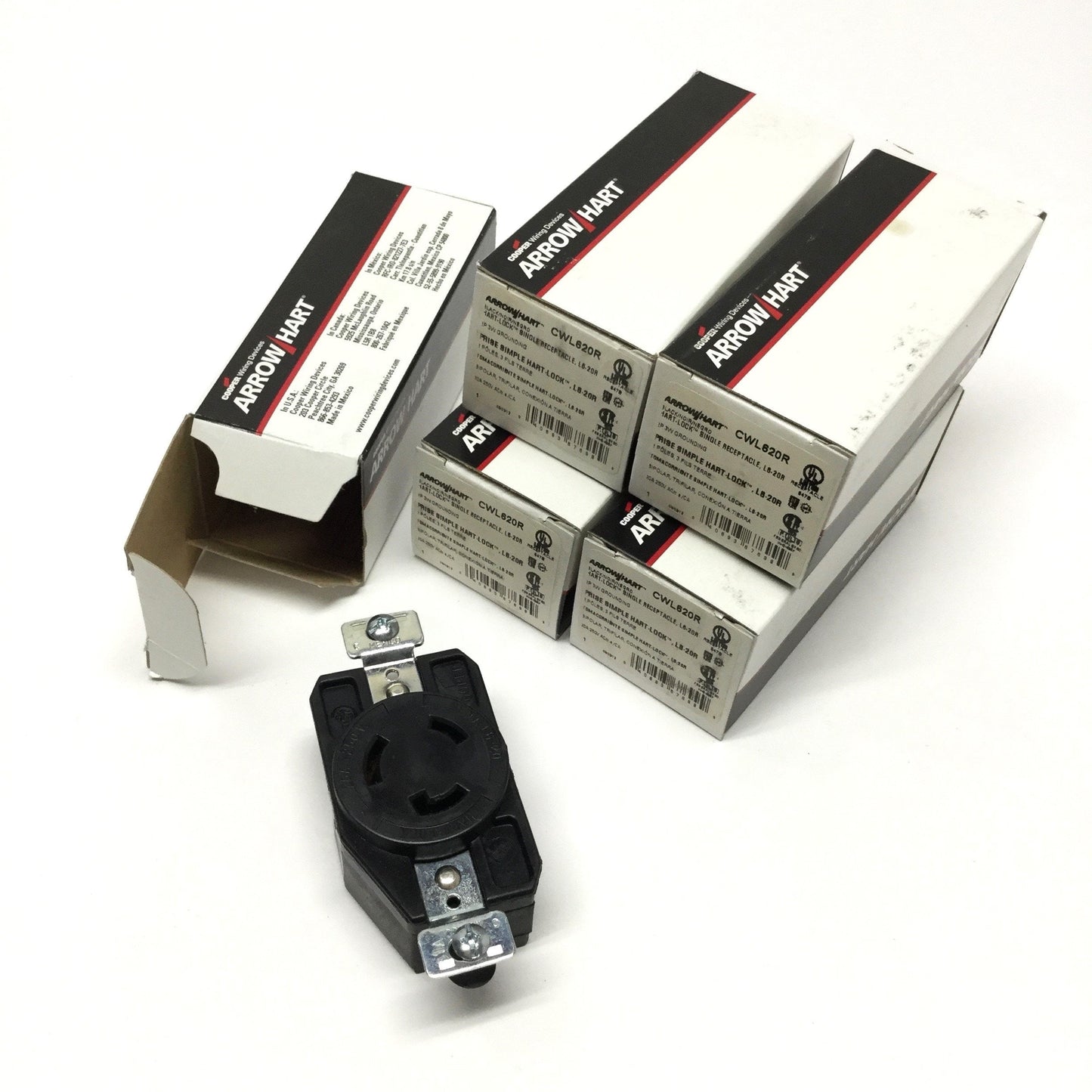 New Lot of 5 Cooper CWL620R Twist-Lock Receptacle 2-Pole 3-Wire, 20A, 250VAC, L6-20R