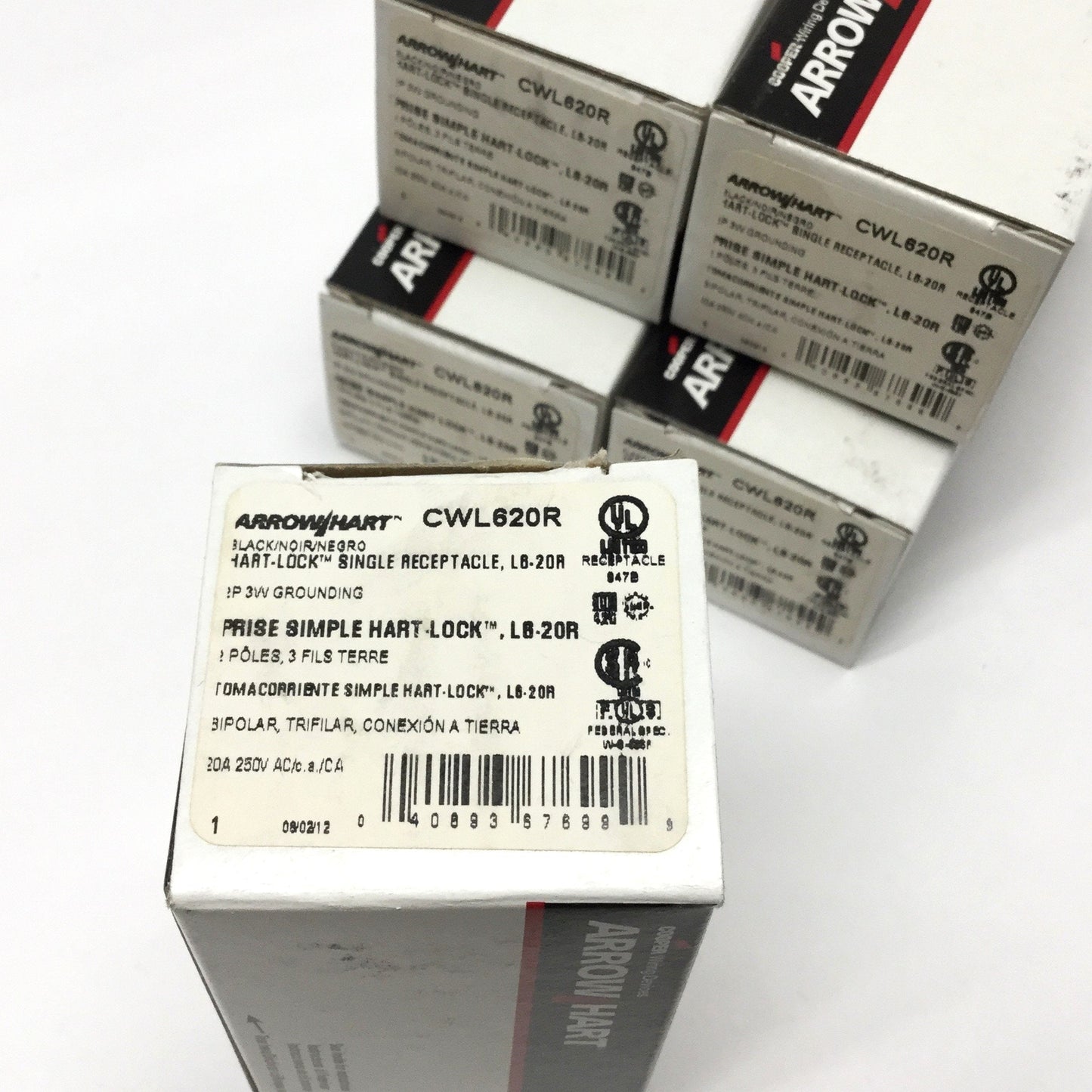 New Lot of 5 Cooper CWL620R Twist-Lock Receptacle 2-Pole 3-Wire, 20A, 250VAC, L6-20R