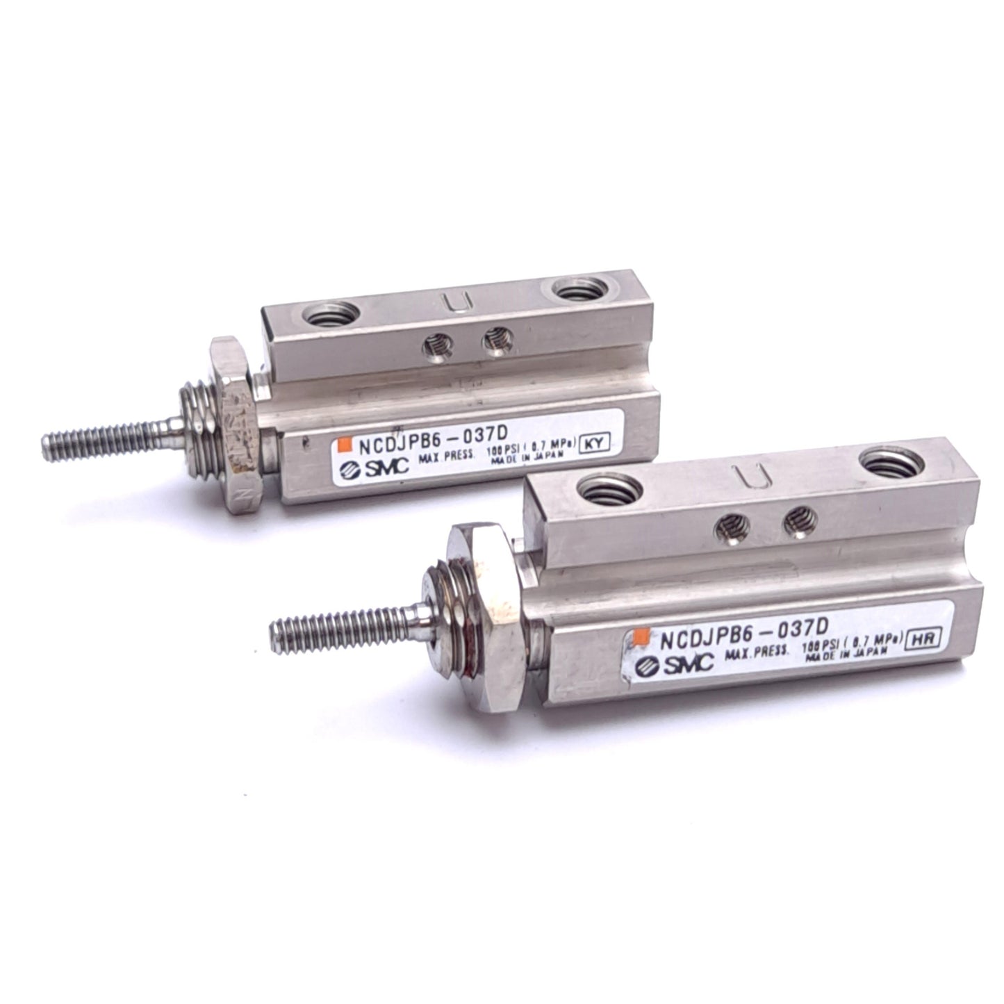 Used Lot of 2 SMC NCDJPB6-037D Pin Cylinder, ø1/4in Bore, 3/8in Stroke, 100psi Max