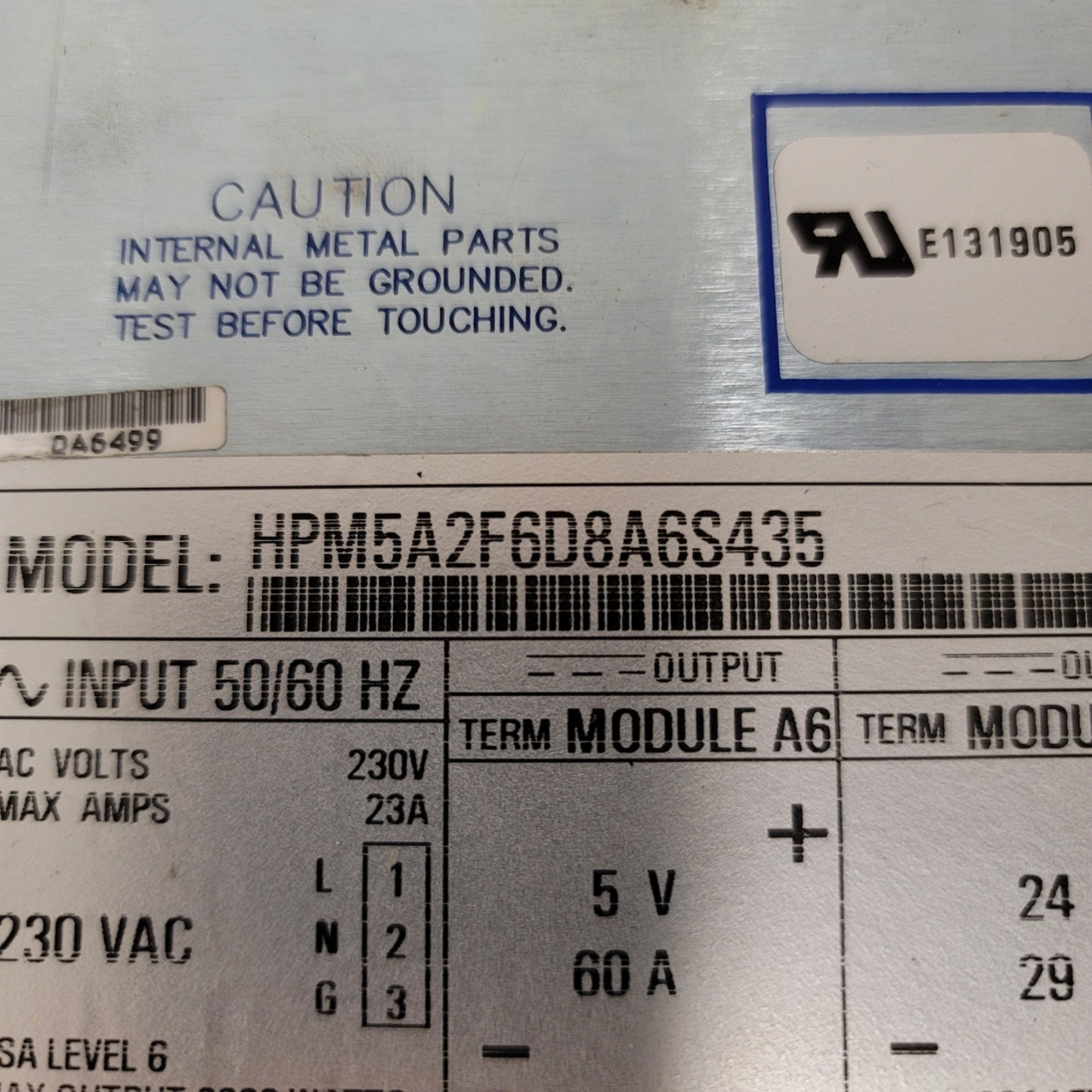 Used Power One HPM5A2F6D8A6S435 Modular Power Supply 2000W 2V 60A, 5V60/150A, 24V 29A
