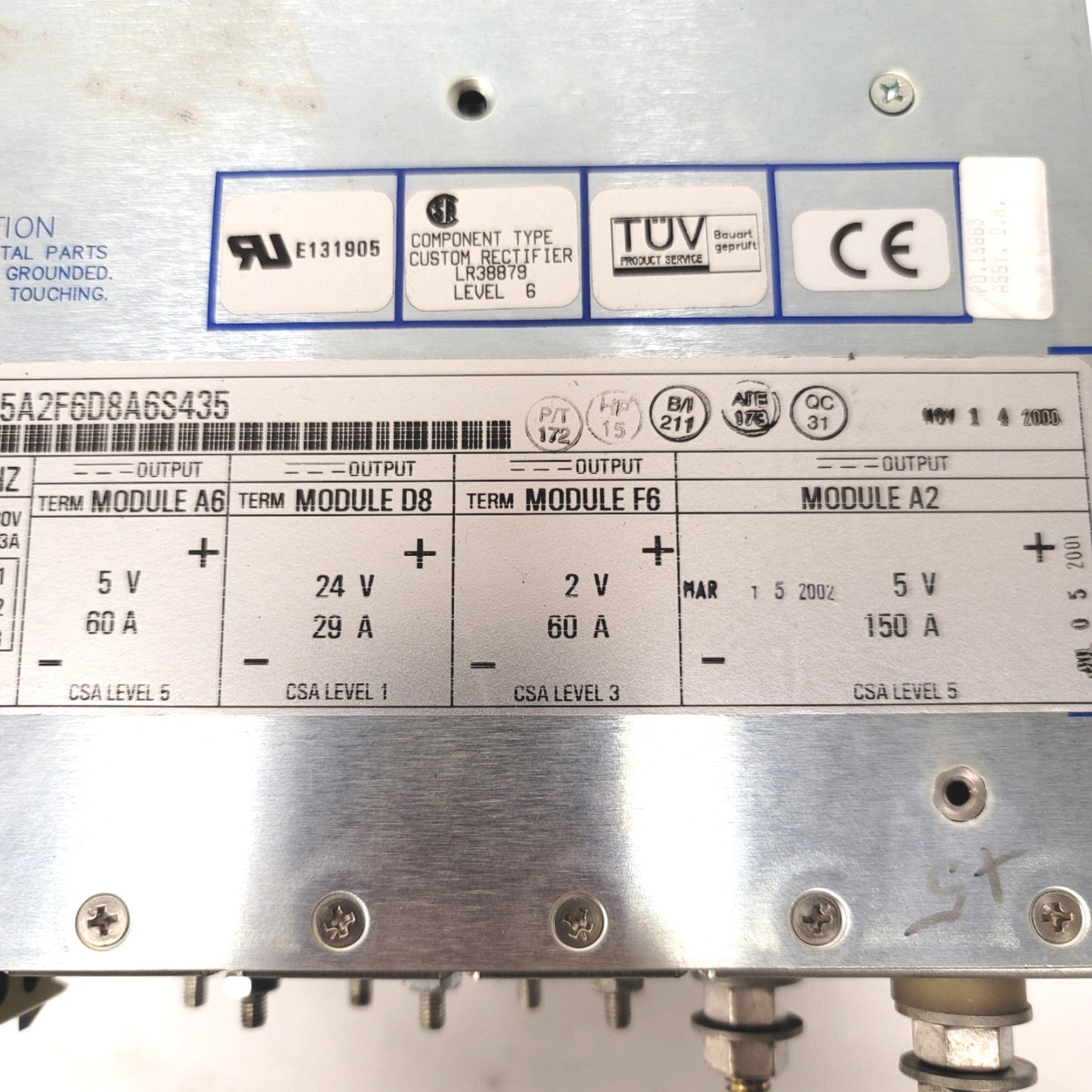 Used Power One HPM5A2F6D8A6S435 Modular Power Supply 2000W 2V 60A, 5V60/150A, 24V 29A
