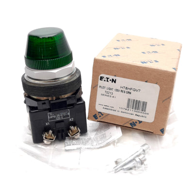 New Eaton HT8HFGV7 HT800 Green Pilot Light, ø30.5mm, Watertight/Oiltight, 120VAC/DC