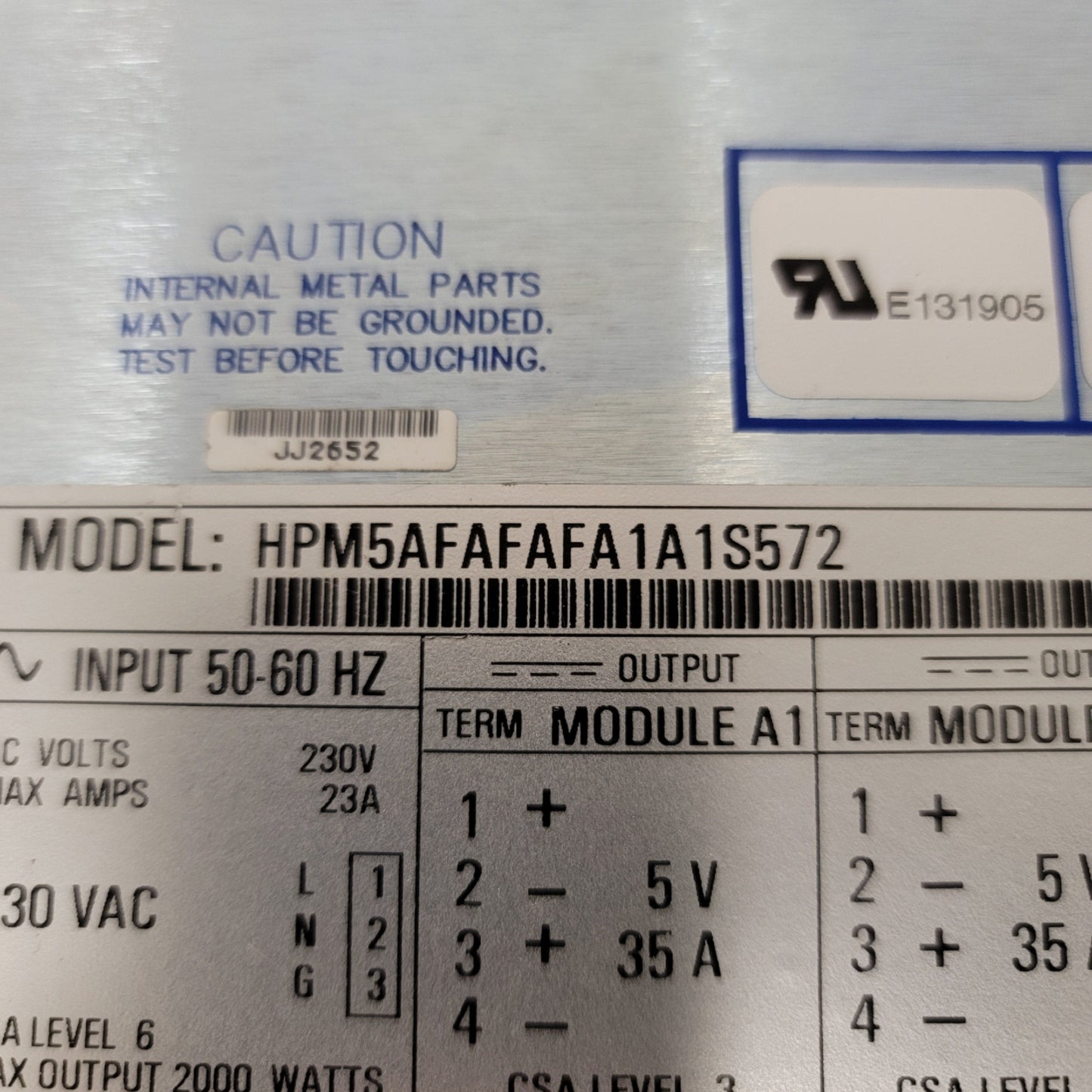 Used Power One HPM5AFAFAFA1A1S572 Modular Power Supply 2000W 5VDC 35A, 15VDC 16A