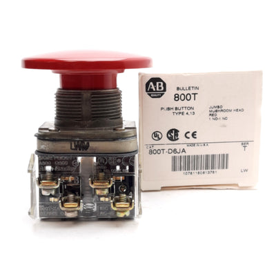 New Allen Bradley 800T-D6JA Momentary Pushbutton, Red, ø30.5mm, 1NO+1NC, 600V 10A