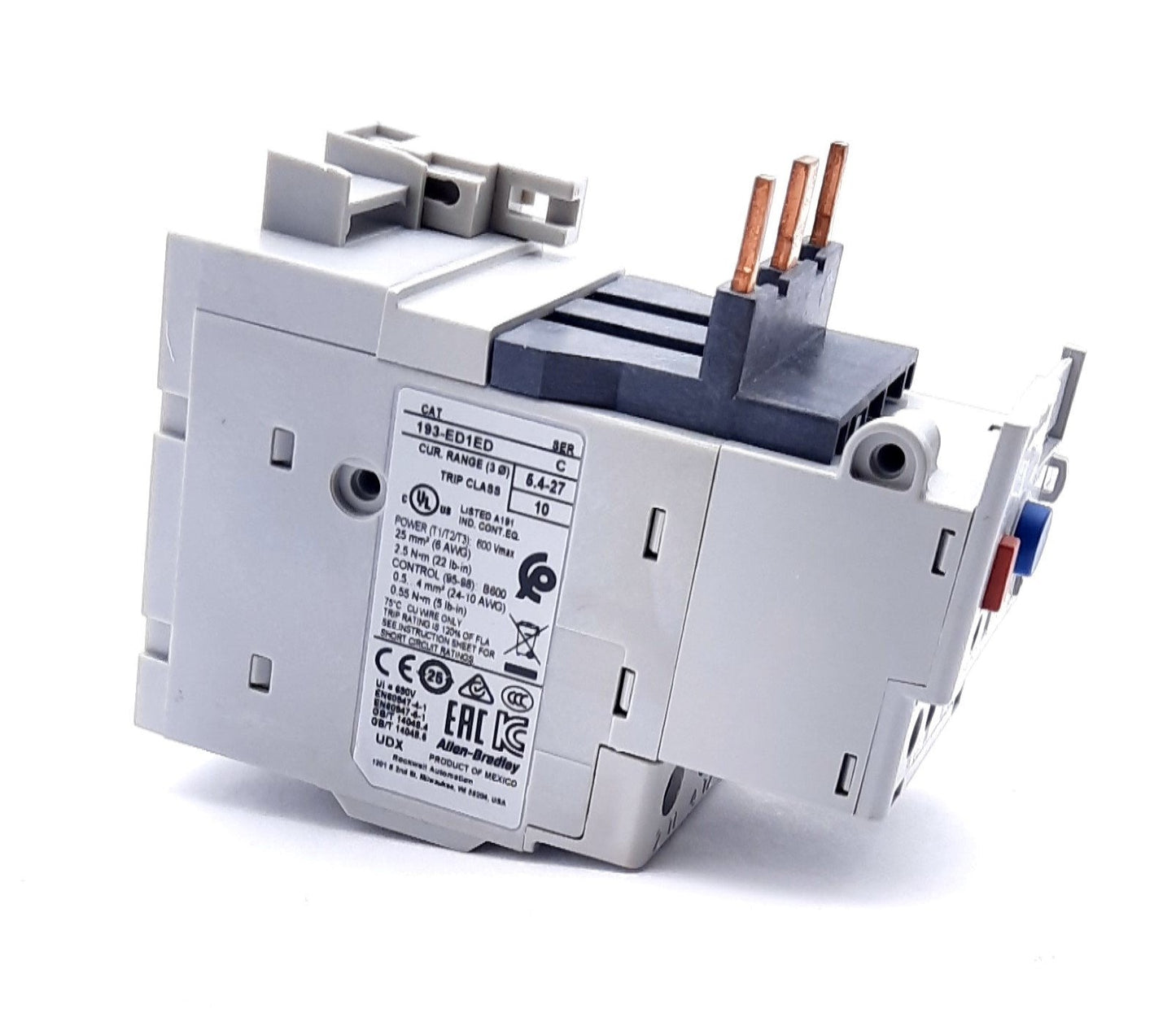 Used Allen Bradley 193-ED1ED Overload Relay Fixed Class 10 3 Phase 5.4-27A
