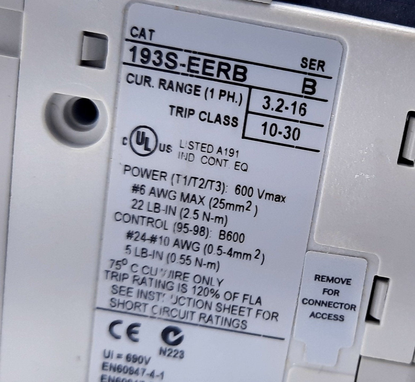 Used Allen Bradley 193S-EERB Overload Relay Single Phase Trip Class 10-30 3.2-16A