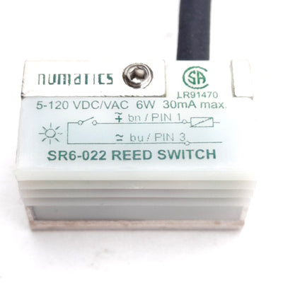 New – Open box Numatics SR6-022 Reed Switch, Normally Open, 5-125VAC/DC, M8 3-Pin Male