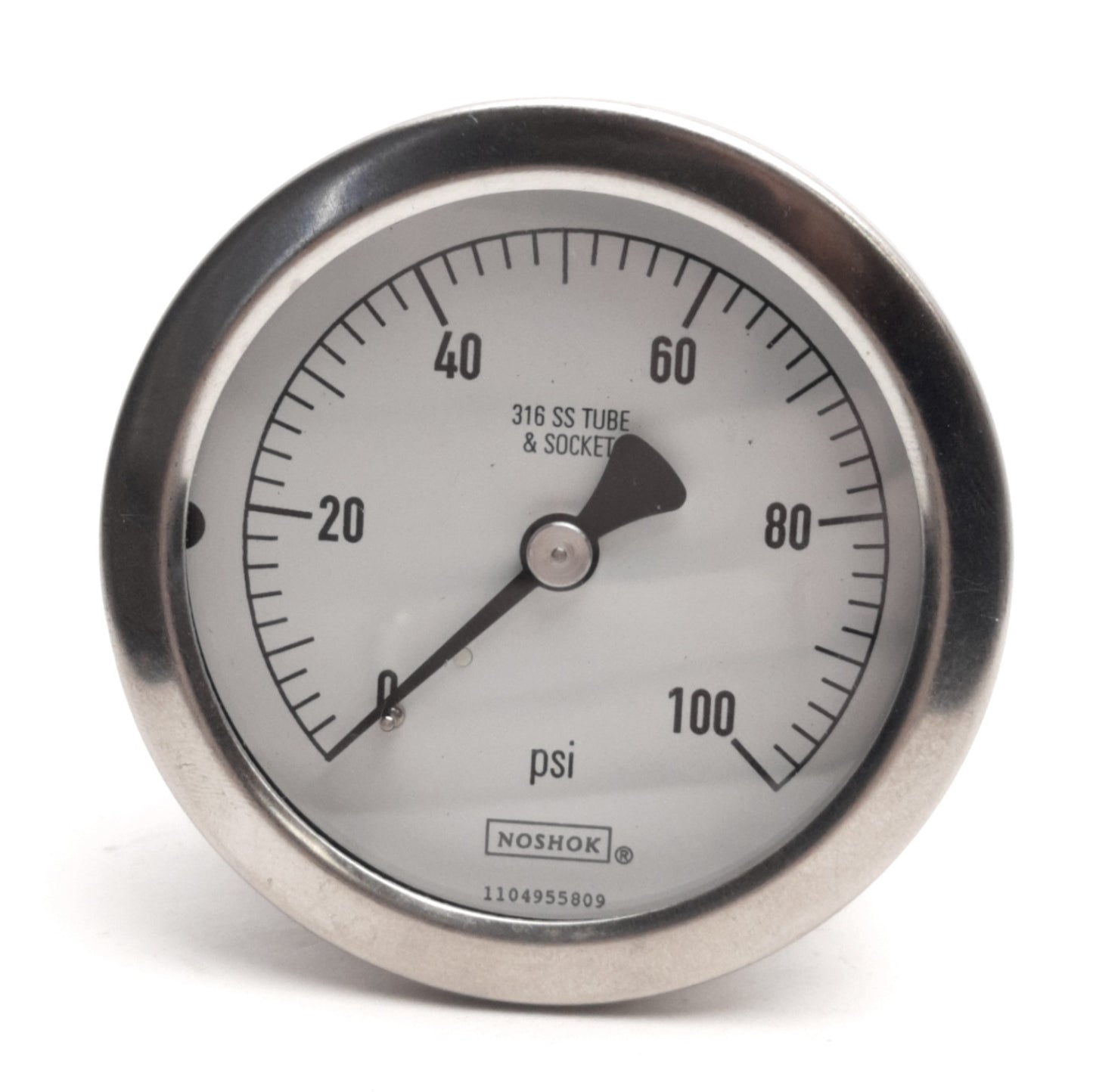 Used Noshok 25-410-100-PSI-1/4 Pressure Gauge, 0-100 Psi, 1/4in NPT, 2.5in Dial, SS