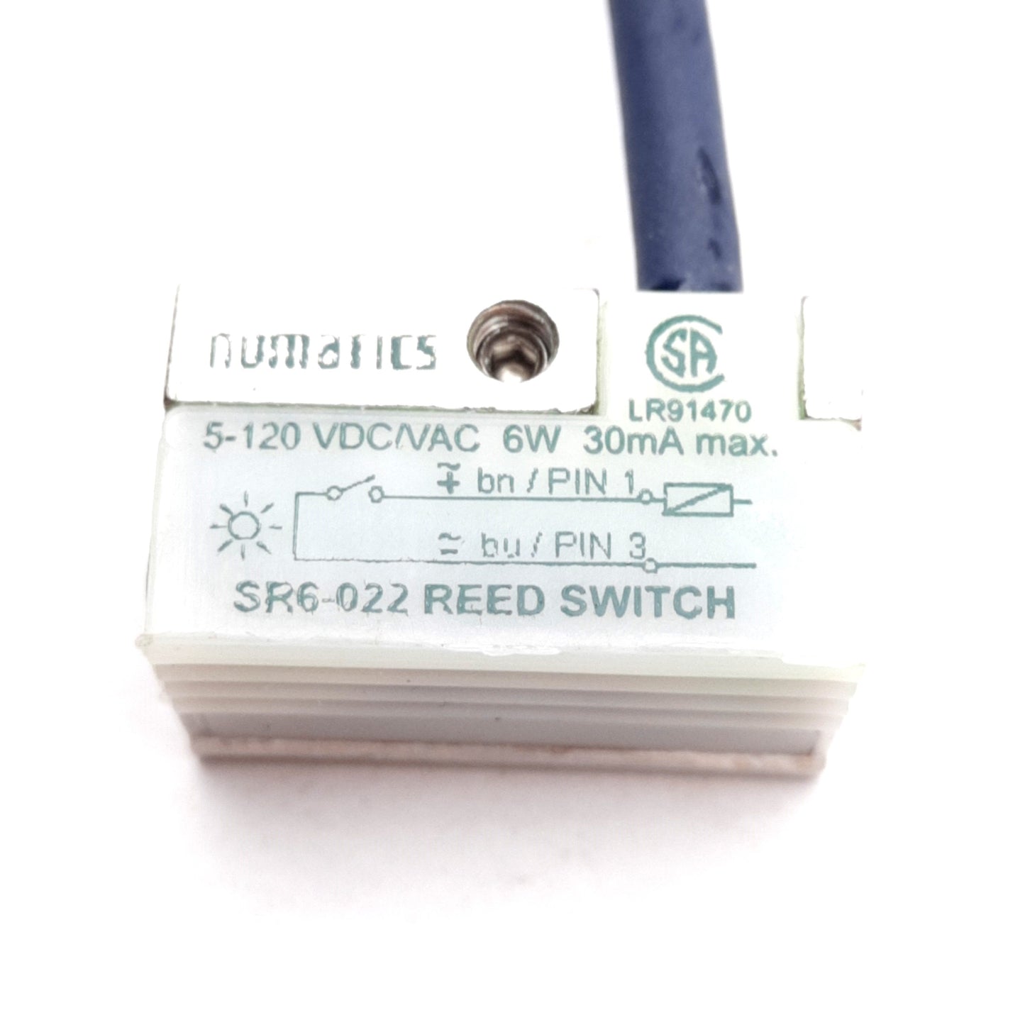 Used Numatics SR6-022 Reed Switch, Normally Open 5-125VAC/DC, M8 3-Pin Male