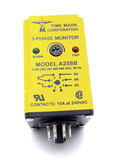New Time Mark Corp A258B Phase Monitoring Relay 380-480VAC, 10A, SPDT, 240VAC 8 Pin