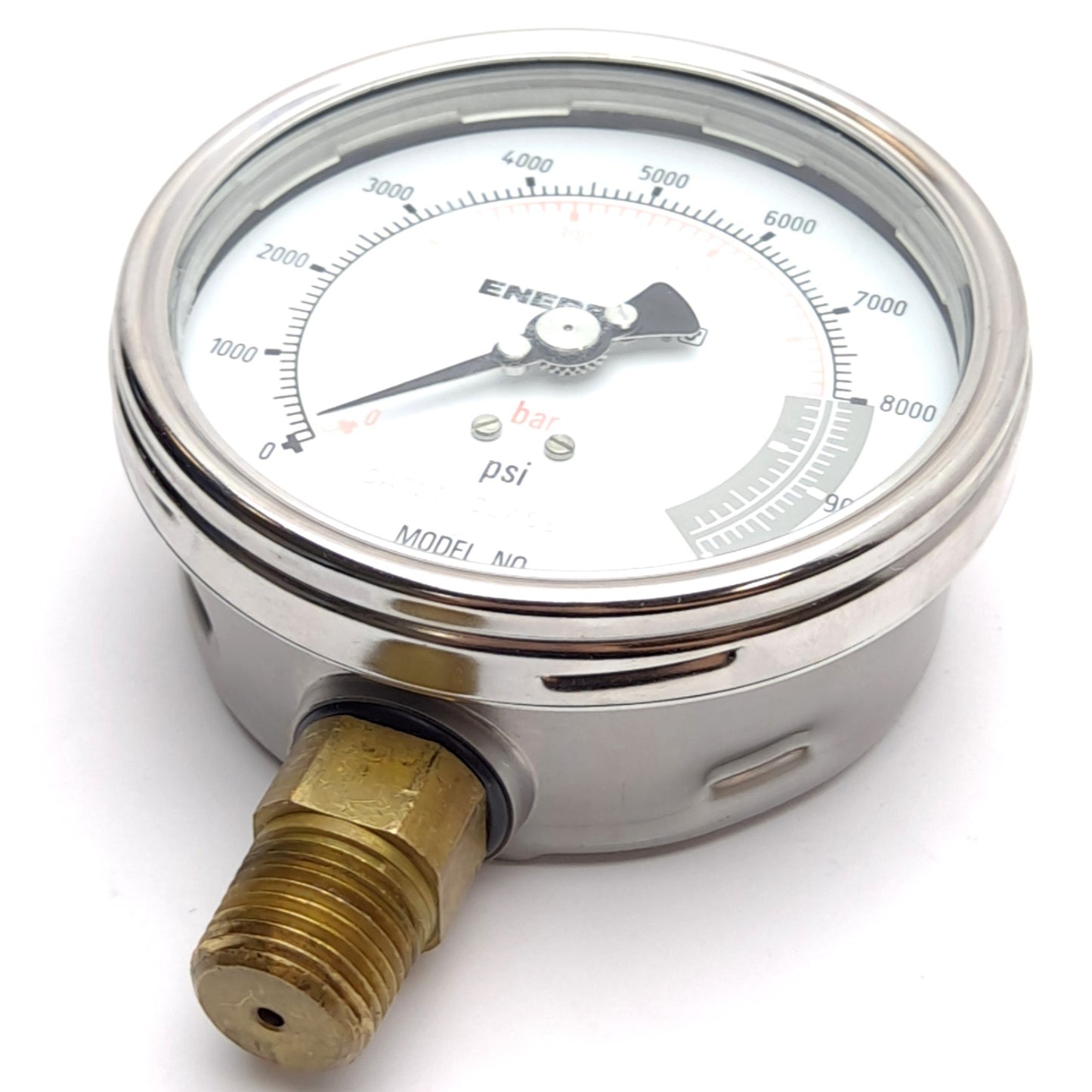 Used Enerpac H4071L Hydraulic Pressure Gauge, ø4in Face, 0-10,000psi, 1/2in NPTF