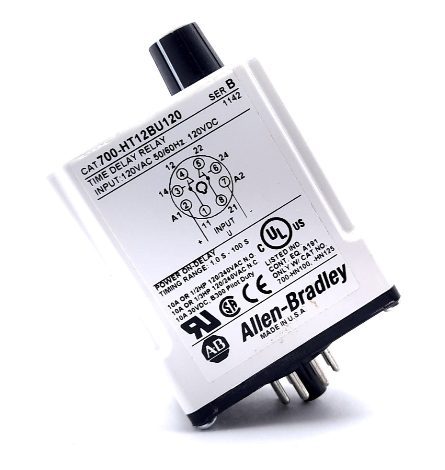 New Allen Bradley 700-HT12BU120 Time Delay Relay 120VAC Coil, 1NO-1NC, 1-100s