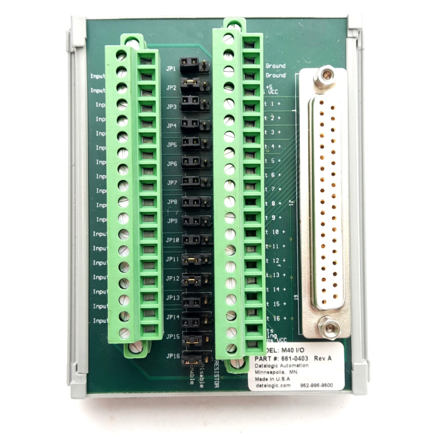Used Datalogic 661-0403 MX-Series External I/O Terminal Block, 37-Pin D-Sub, DIN Rail