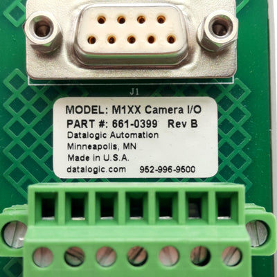 Used Datalogic 661-0399 M1XX Camera I/O Board, 9-Pin D-Sub Female, 7-Terminals