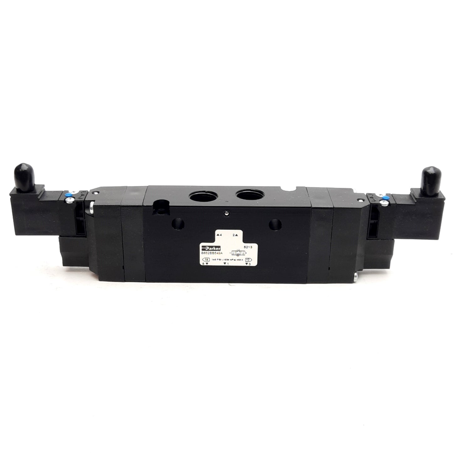 New Parker B652BB549A Double Solenoid 4-Way 3-Position 145PSI, 3/8in PTF, 24VDC Coil