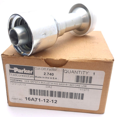 New Parker 16A71-12-12 Crimp Style Hydraulic Hose Fitting ø3/4in Hose ID ø3/4in Port