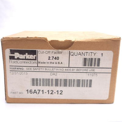 New Parker 16A71-12-12 Crimp Style Hydraulic Hose Fitting ø3/4in Hose ID ø3/4in Port