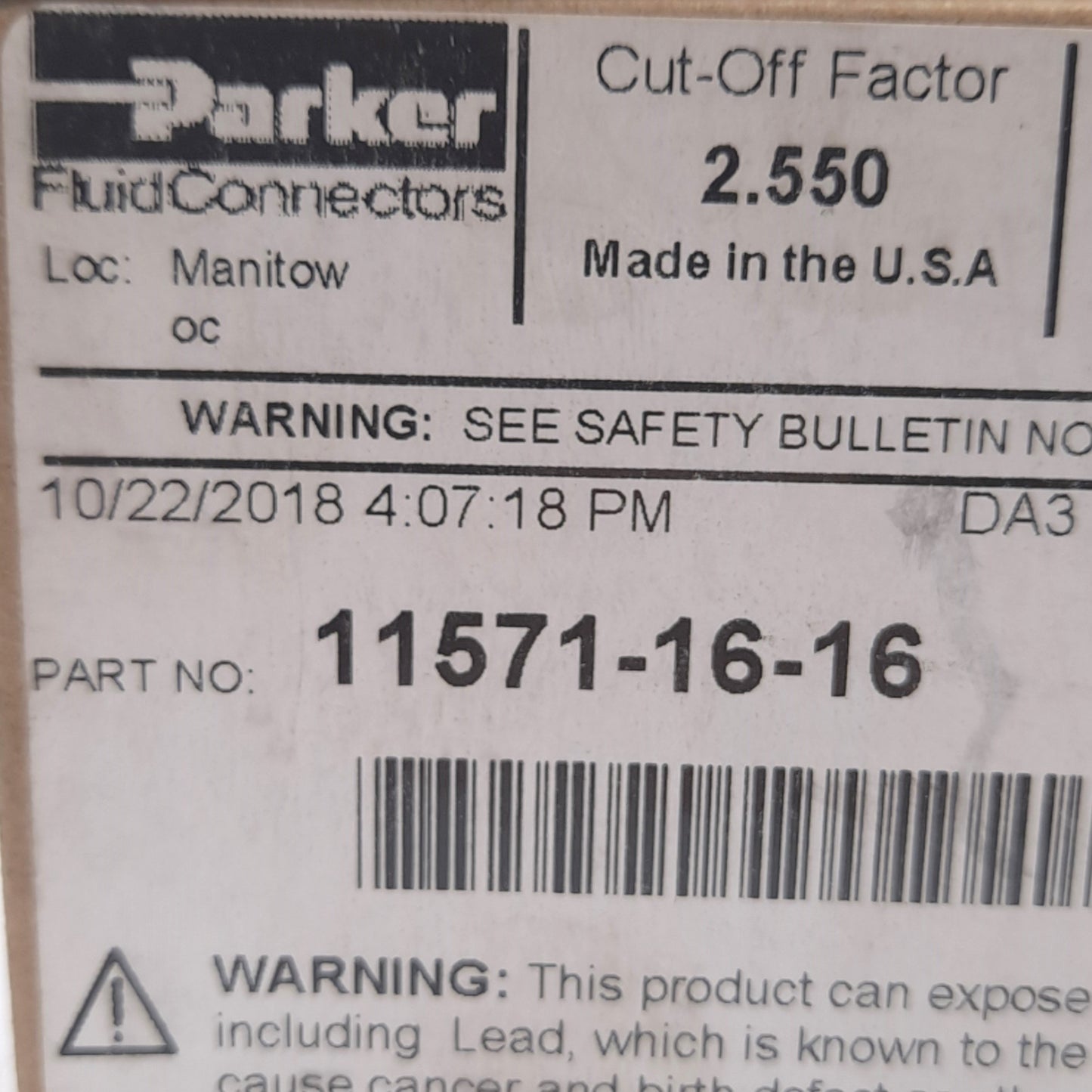 New – Open box Parker 11571-16-16 Crimp Style Hydraulic Hose Fitting, ø1in Port, ø1in Hose ID
