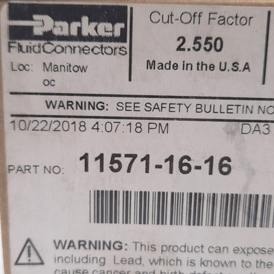 New – Open box Parker 11571-16-16 Crimp Style Hydraulic Hose Fitting, ø1in Port, ø1in Hose ID