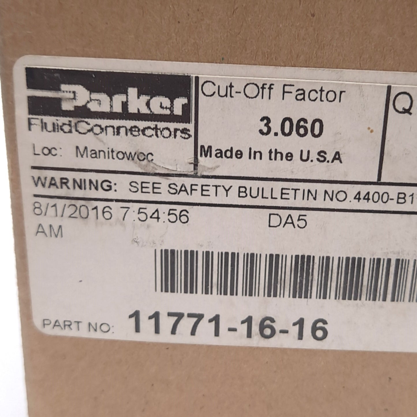 New – Open box Parker 11771-16-16 Crimp Style Hydraulic Hose Fitting, 45° Elbow, ø1in Hose ID