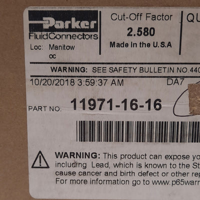 New – Open box Parker 11971-16-16 Crimp Style Hydraulic Hose Fitting, 90° Elbow, ø1in Hose ID
