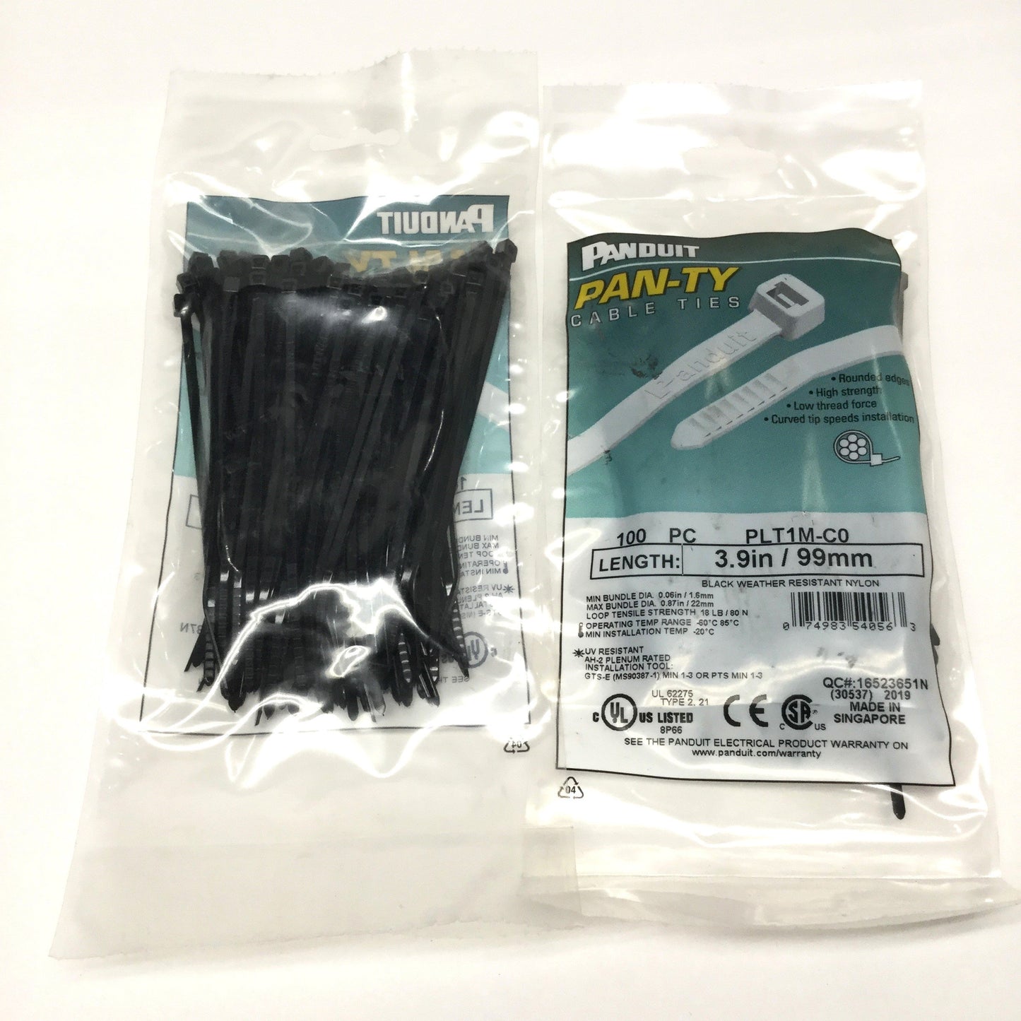 New Lot of 200 Panduit PLT1M-C0 Pan-Ty Cable Ties, Black, UV PA6.6 Nylon 3.9" Long
