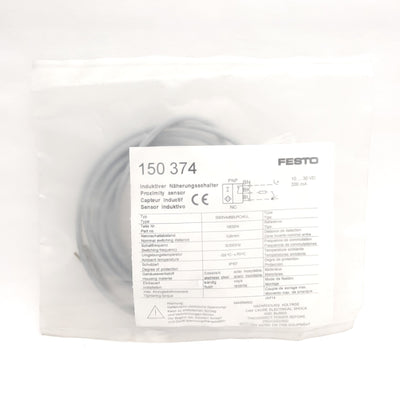 New Festo 150374 SIEN-M5B-PO-K-L Proximity Sensor, Sn: 0.8mm, M5, PNP NC, 24VDC