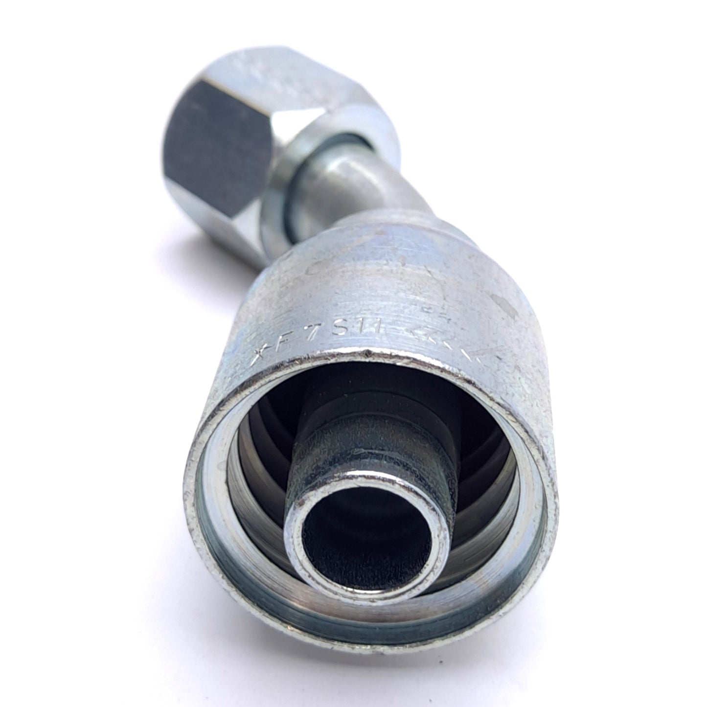 New – Open box Parker 13771-12-12 Crimp Style Hydraulic Hose Fitting, 37° JIC Female, 45° Elbow