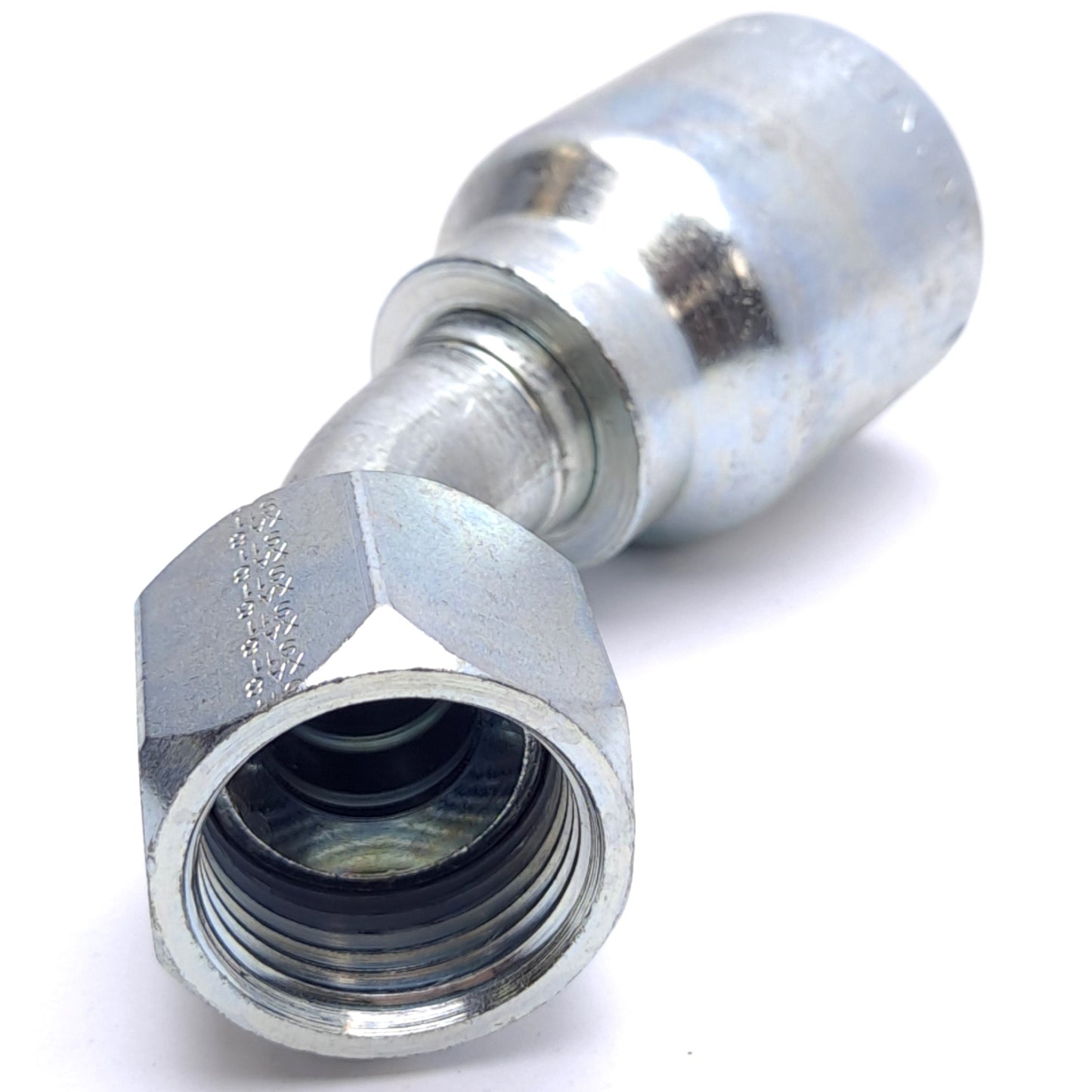 New – Open box Parker 13771-12-12 Crimp Style Hydraulic Hose Fitting, 37° JIC Female, 45° Elbow