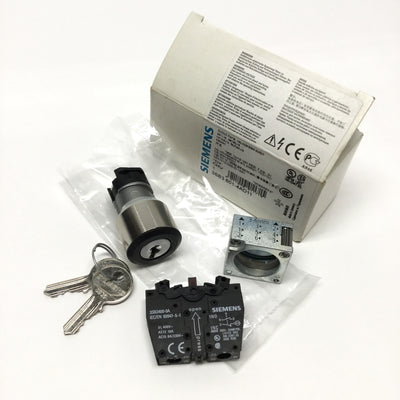 New – Open box Siemens 3SB3 601-4AD11 Keyed Selector Switch, 2-Position, 1NO-1NC Contact Block